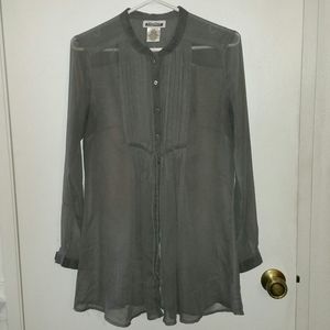 Midtown sheer grey blouse with pleats & waist tie